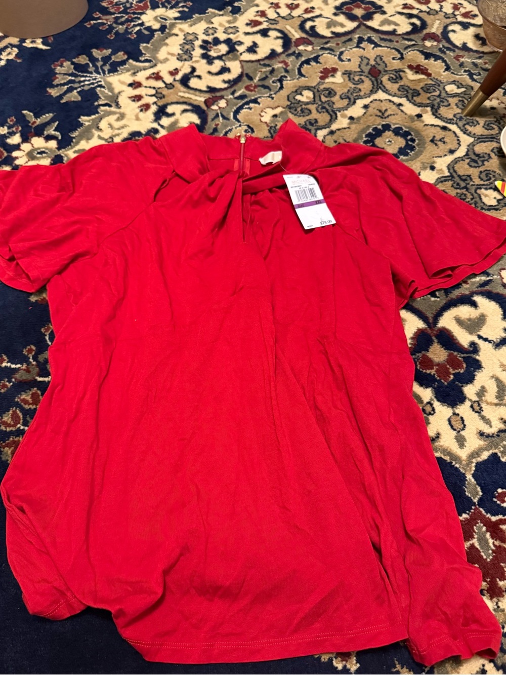 Red Women's Keyhole & Knot Neck Short Sleeve Top